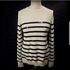 Ann Taylor Ivory Sequin Striped Nautical sweater